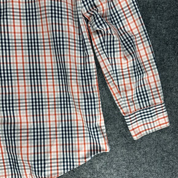 Banana Republic Shirt Mens Large Grant Fit Non Iron Orange Blue Cotton Plaid - Picture 3 of 9